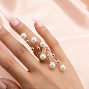 Lioysiut Gold Stacking Pearl Rings للنساء ، أحجار الراين المبالغ فيها اللؤلؤات غير المنتظمة حلقات المفصل المفتوحة ، العصرية للبيان هدية المجوهرات الذهب