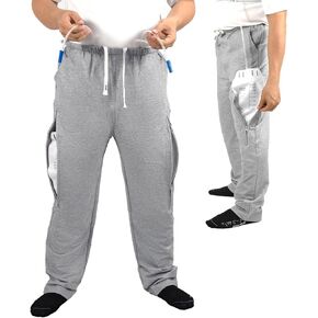 Catheter Leg Bag Pants, Urine Bag Holder Pants, Catheter Leg Bag Holder for Men & Women, Catheter Urine Drainage Bag Holder with Zippered Pockets to Hold 2000ml Catheter Bags Gray