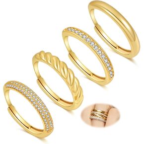 Senteria 4Pcs Silver Stackable Rings for Women Adjustable Chunky Sterling Silver Thumb Rings Set Waterproof Cubic Zirconia Ring for Women Non Tarnish