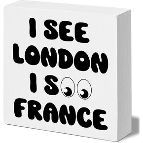 Funny Bathroom Decor, I See London I See France Wooden Box Sign, Funny House Decor For Bathroom Toilet Washing Basin Shelf Table, Farmhouse Rustic Home Decor. (056)