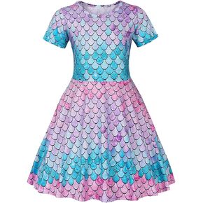 فستان الأميرة Eledobby للفتيات الصيف قصير الأكمام A-LINE SWAND SUNDRESS KIDS Playwear Beach
