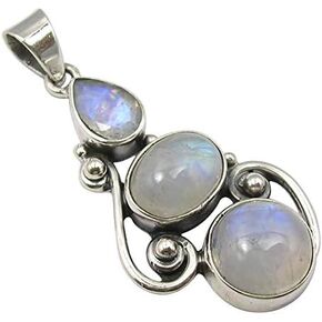 Natural Rainbow Moonstone tcw 8.0 Pendant 1.6" 925 Solid Silver