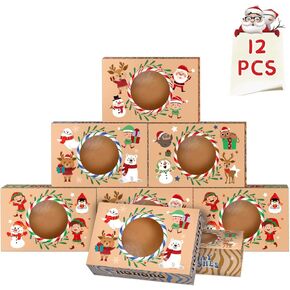 Easykart 12 PCs Christmas Bakery Cookie Gift Box (8.75" x 5.75" x 2.75") in 3 Designs, Colorful Patterns with Window for Pastries, Cupcakes, Cookies, Brownies, Donuts, and Gift-Giving in Kuwait