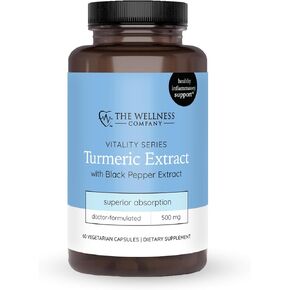 The Wellness Company Turmeric Extract | 60 Capsules (2 Month Supply) | with Curcumin and Black Pepper for Enhanced Absorption | Non-GMO, Gluten-Free | Supports Joint Health and Inflammatory Response