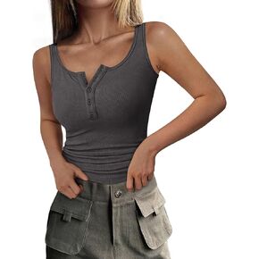 Prettygarden Womens 2025 صيف دبابات قمم مضلعة متماسكة نحيف نحافة مناسبة هينلي القمصان غير الرسمية زر الأساس لأعلى بلوزة