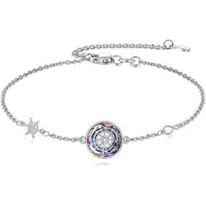 Compass Bracelet Sterling Silver Rudder Compass Bracelet Graduation Friendship Talisman Travel Bracelet Inspirational Graduation Jewelry for Women Daughter