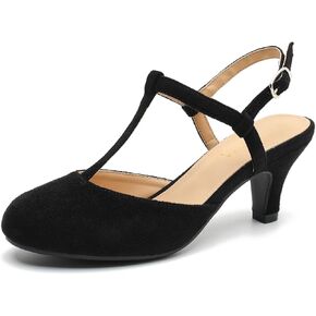 Liuruijia النسائية المغلقة من أخمص القدمين t حزام slingback هريرة الكعب مضخات غير رسمية أحذية الأنيقة الأنيقة مكتب الزفاف