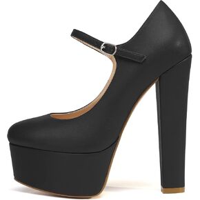 Eldof Women's Round Closed Toe Platform Mary Jane Pumps Block Chunky High Heel Sexy Wedding Dressy Shoes 6 Inches