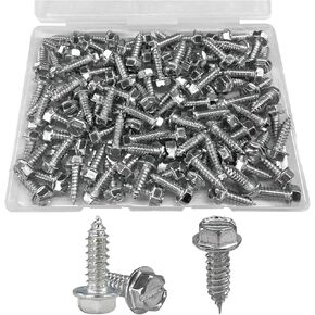 100PCS Car License Plate Mounting Screws, #14 x 3/4" Slotted Hex Head Screws for Fastening License Plates, Frames and Covers, Rustproof Carbon Steel Security Screws for Domestic Vehicles