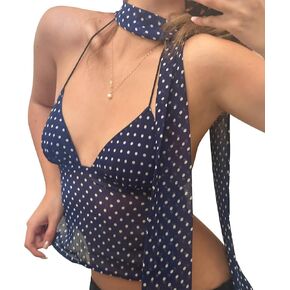 Women Polka Dot Y2k Cami Tank Top Halter Neck Spaghetti Strap Going Out Tops in Saudi Arabia