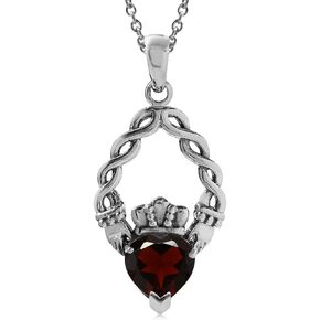 Silvershake أصلي شكل قلب الأحجار الكريمة قلادة الأيرلندية Claddagh مع قلادة سلسلة 18 بوصة