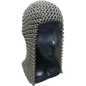 غطاء من الألومنيوم المتسلسل للألومنيوم ، مصنوع يدويًا ، حجم كبير ، خوذة Coif Coif في العصور الوسطى ، رينغيل Coif ، رأس كامل ، فارس تاريخي ، فضية