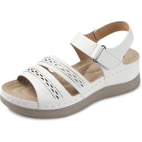 SHIBEVER Wedge Sandals for Women Dressy: Summer Walking Sandals Woman Comfortable - Casual Open Toe Rhinestone Low Wedge Shoes with Ankle Strap