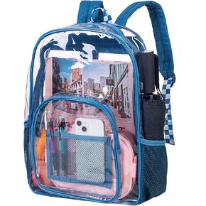 UFNDC Clear Backpack Heavy Duty, See Through PVC Transparent Bookbag, Backpacks for Men and Women - Blue