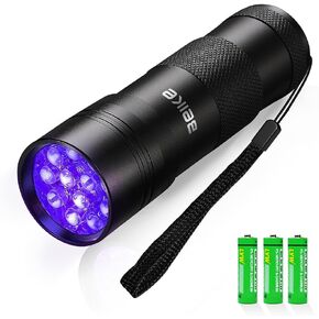 Beike UV Flashlight Black Light, Small Portable Blacklight Flashlight UV Light, 12 LED Mini Black Light Flashlight for Pet Urine Detection (Dog Cat), Scorpion, Resin Curing, Bed Bug