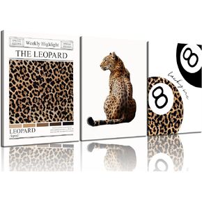 Set of 3 Trendy Leopard Wall Art Funky Lucky 8 Ball Posters Prints Preppy Room Aesthetic Cheetah Wall Decor Pictures for Girls Bedroom Apartment Dorm Unframed 12x16in