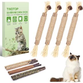 Silvervine Sticks for Cats, TINDTOP 10 Pack Natural Catnip Chew Toys for Kittens Teeth Cleaning, Matatabi Dental Care, Increase Appetite, Calm Cat Anxiety and Stress, Aggressive Chewers Cat Dental Toy