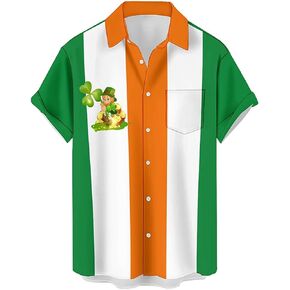 St. Patrick's Day Shirt for Men Button Down Irish Shamrock Prints Vintage Short Sleeve Shirts Casual Loose Fit Shirts