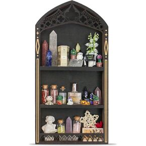 Gothic Crystal Shelf Display for Wall, Wooden Rock Gem Healing Stone Display Shelf Wall Mounted, Crystal Holder Trinket Organizer Knick Knack Shelf, Gothic Witchy Decor Gifts for Women - 2025 UPGRADED