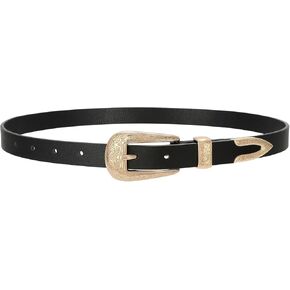 SUOSDEY Western Skinny Leather Belt for Women Carved Buckle, Ladies Waist Belt for Jeans Dresses,0.8" Width