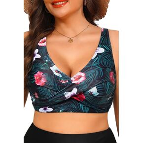 Plus Size Bikini Top Only - Large Bust Swim Top Swim Bra Bathing Suit Top 2025 Swimsuits Top Black Floral 20W