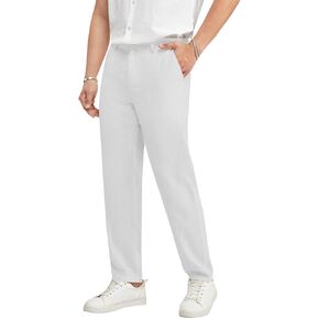 Ryannology Men's Casual Linen Pants Elastic Waist Slim Fit Beach Yoga Business Lightweight Cotton Trousers Pants with Pockets in Kuwait