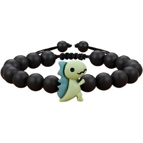 Dinosaur Bracelet for Sons and Grandson Black Beaded Bracelet Adjustable Cartoon Bracelet with Cardstock Dinosaur Pendant Bracelet Jewelry