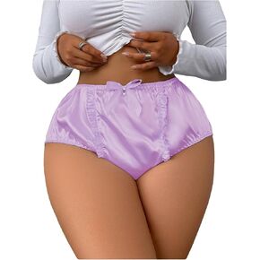 Verdusa Women's Plus Size Bowknot Ruffle Satin Underwear Panty High Waist Briefs