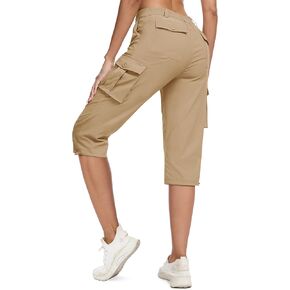 MAGCOMSEN Women's Cargo Capris Pants with 6 Pockets Lightweight Water Resistant Hiking Travel Pants Summer Casual