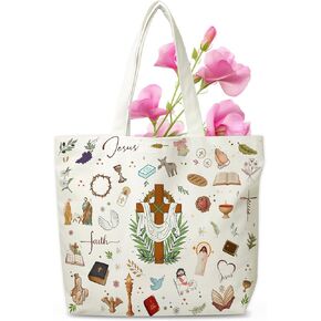 Christian Canvas Tote Bag, Religious Gifts Bag, Reusable Shopping Grocery Totes Bible Verse Gifts For Women Friends Sister Birthday Party Favors, 08