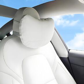 Nappa Leather Car Headrest Pillow for Tesla Tesla Model Y Model S Model X Model 3 Highland Cybertruck Accessories, Height Adjustable, ventilate Softness Traveling for Tesla Accessories, 2 pack (WHITE)