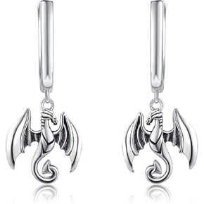 أقراط Yafeini Dragon Sterling Silver Dragon Hoop أقراط متدلية للحيوان أقراط هدايا المجوهرات hypoallergenic للنساء الرجال (التنين)