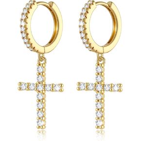 14K Gold Plated Cross Earrings for Women Men, CZ Cross Dangle Earrings Hypoallergenic Jewelry Gift