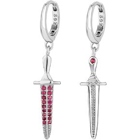 TOPGRILLZ Sword Dangle Earrings 5A+ Cubic Zirconia Hypoallergenic 14K Gold Vintage Small Hoop Dagger Cross Dangle Drop Earrings For Men Women