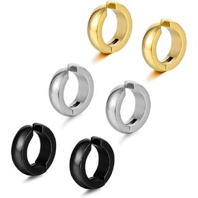 SIISPRI Stainless Steel Mens Womens Clip On Earrings Hoop Huggie Non-Piercing