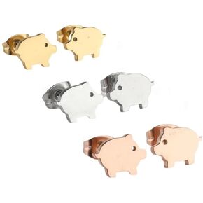 3Pairs Pig Stud Earrings Stainless Steel Cute Sweet Funny Animal Earrings for Women and Men Friends Jewelry