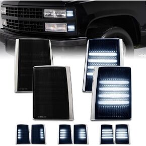 علامة D-Lumina Side Side Lights مجموعة LED LED Corner Corner ، عدسة مدخنة لـ Chevy C/K 1500 2500 3500 Pickup Truck & Blazer ، Side Side Marker Light White Dynamic ، حزمة من 4