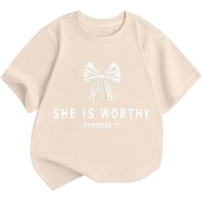 KEEVICI Cute Girls Bow Shirt Christian Graphic Tees Jesus Faith Shirts for Kids Bible Verse Inspirational Religious Tshirts