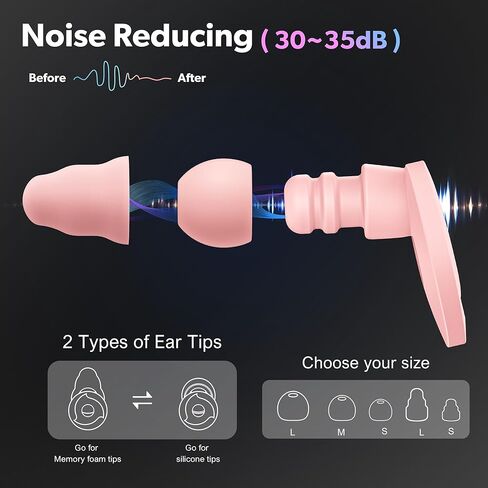 2 أزواج من مقابس الأذن لتقليل ضوضاء النوم ، سدادات أذن من 30-35DB NRR لإلغاء الضوضاء لحساسية الضوضاء ، الطائرات ، الدراسة ، سفر ، سدادات أذن من السيليكون القابلة لإعادة الاستخدام مع 10 أطراف الأذن في S/M/L in Kuwait