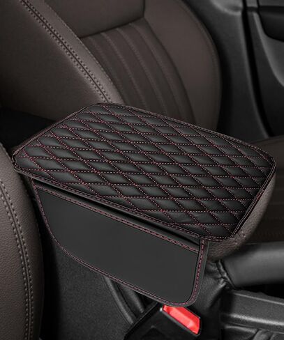 غطاء وحدة التحكم في المركزية ، وملحقات السيارات ، وغطاء راحة للذراع للسيارة ، وسادة صندوق المقعد في مسند الذراع ، وغطاء ذراع السيارة من الجلد الدقيق مع حقيبتين للتخزين ، وتناسب معظم السيارات ، سيارات الدفع الرباعي (أسود) in Kuwait