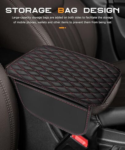 غطاء وحدة التحكم في المركزية ، وملحقات السيارات ، وغطاء راحة للذراع للسيارة ، وسادة صندوق المقعد في مسند الذراع ، وغطاء ذراع السيارة من الجلد الدقيق مع حقيبتين للتخزين ، وتناسب معظم السيارات ، سيارات الدفع الرباعي (أسود) in Kuwait