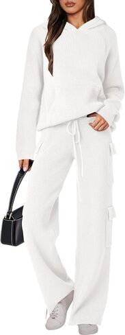 ANRABESS Women’s Two Piece Outfits Casual Knit Hooded Sweater Straight Leg Pants Set 2025 Fall Lounge Travel Clothes in Saudi Arabia