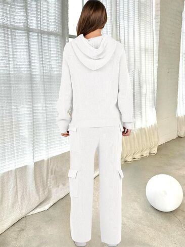 ANRABESS Women’s Two Piece Outfits Casual Knit Hooded Sweater Straight Leg Pants Set 2025 Fall Lounge Travel Clothes in Saudi Arabia