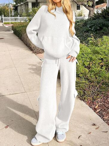 ANRABESS Women’s Two Piece Outfits Casual Knit Hooded Sweater Straight Leg Pants Set 2025 Fall Lounge Travel Clothes in Saudi Arabia