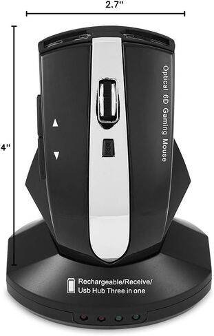 Zerone 2.4GHz Rechargeable Wireless Optical Mouse, Gaming Mouse Portable Mobile Mouse with Charging Dock Stand, 3-Port USB Hub for Data Exchange(Black) in Saudi Arabia