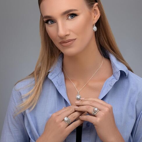 Jean Rachel Jewelry 925 Sterling Silver Necklace for Women - Wire Wrap with Get Met Cubic Zirconia Vintage Design - Hypoallergenic ، Lead & Nickel Free - Artisan Handcrained Dettion Necklace in Kuwait