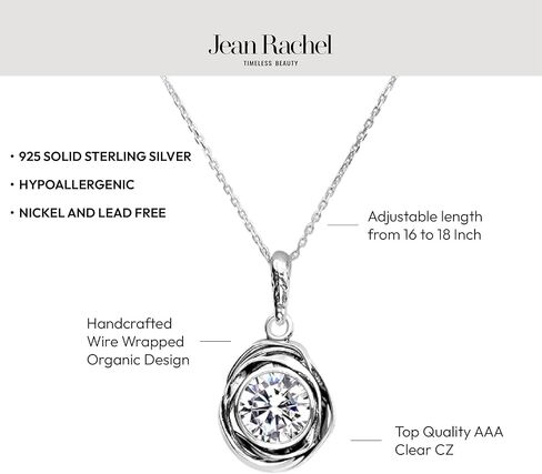 Jean Rachel Jewelry 925 Sterling Silver Necklace for Women - Wire Wrap with Get Met Cubic Zirconia Vintage Design - Hypoallergenic ، Lead & Nickel Free - Artisan Handcrained Dettion Necklace in Kuwait