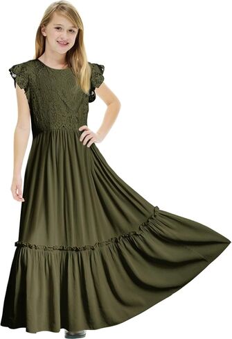 Girls' Dresses,Girls' Dresses 12-14 Breathable Fabric & Elastic Waist,Flower Girls Dress for Weddings & Parties in Saudi Arabia