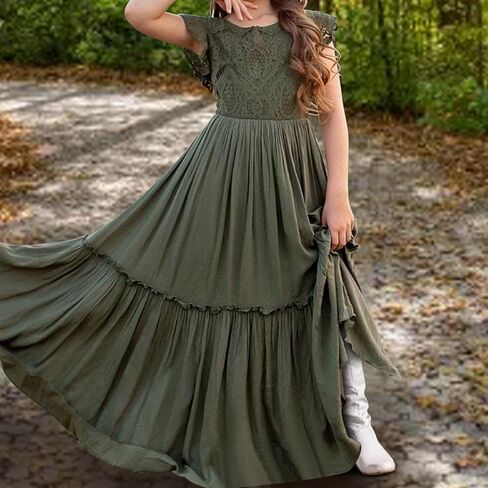 Girls' Dresses,Girls' Dresses 12-14 Breathable Fabric & Elastic Waist,Flower Girls Dress for Weddings & Parties in Saudi Arabia