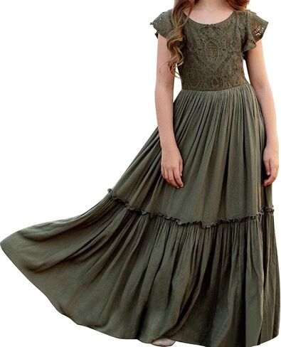 Girls' Dresses,Girls' Dresses 12-14 Breathable Fabric & Elastic Waist,Flower Girls Dress for Weddings & Parties in Saudi Arabia